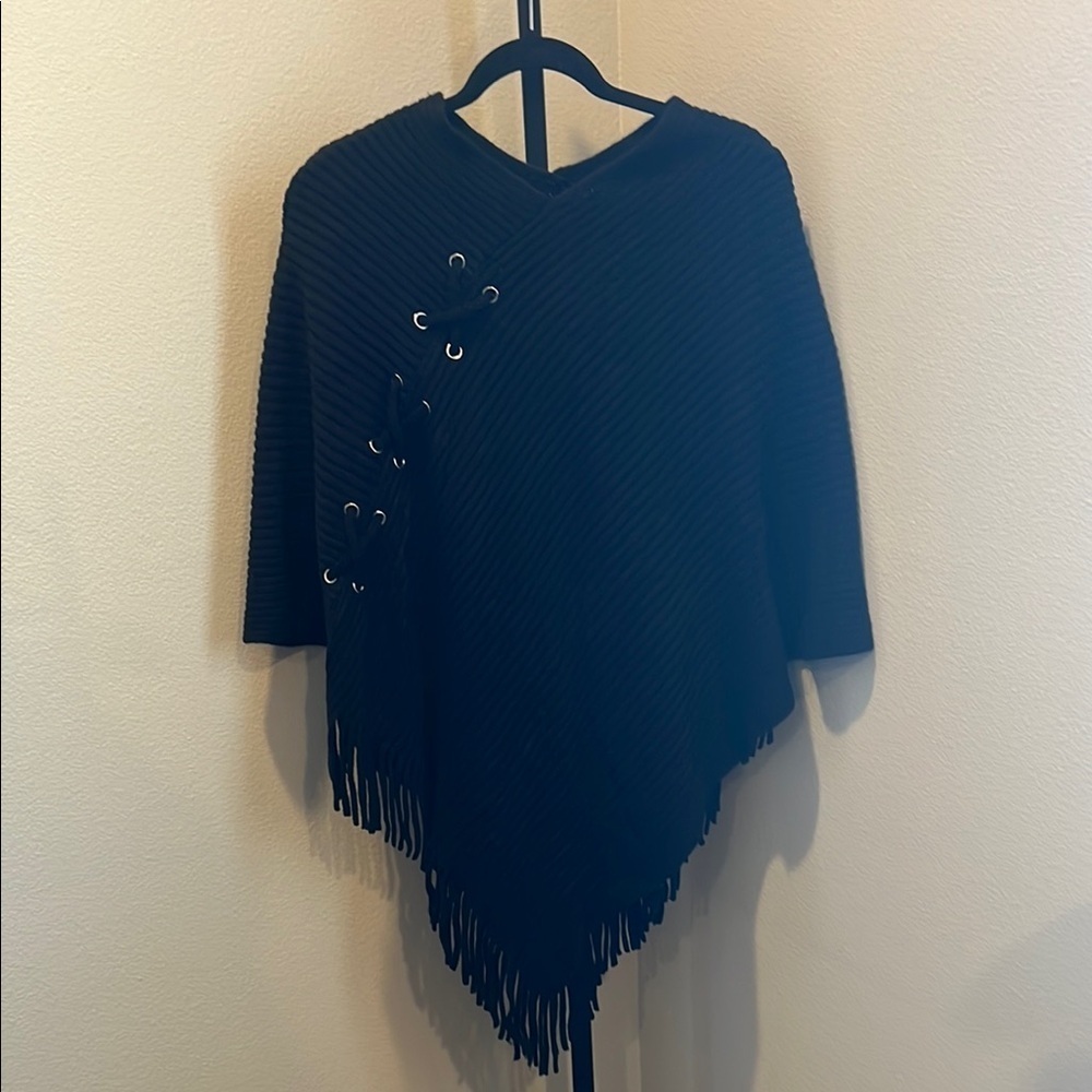 Chico's Black Fringe Poncho Sweater